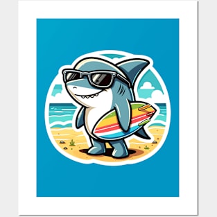 Shark Surfer Posters and Art